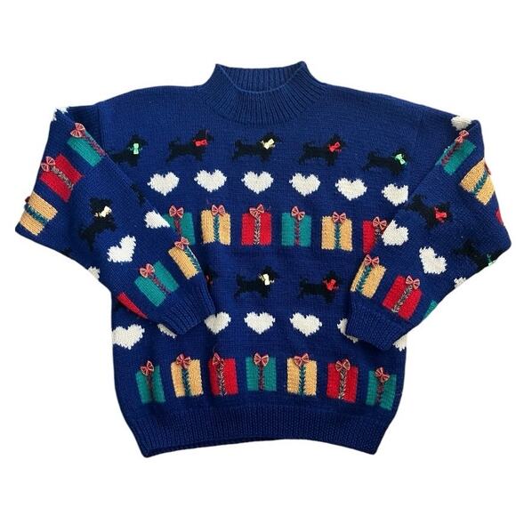 Vintage Nordstrom Blue Dog Christmas Wool Sweater XS - Picture 1 of 5
